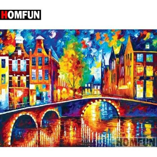 HOMFUN Full Square/Round Drill 5D DIY Diamond Painting "Oil painting bridge" Embroidery Cross Stitch 5D Home Decor A15795