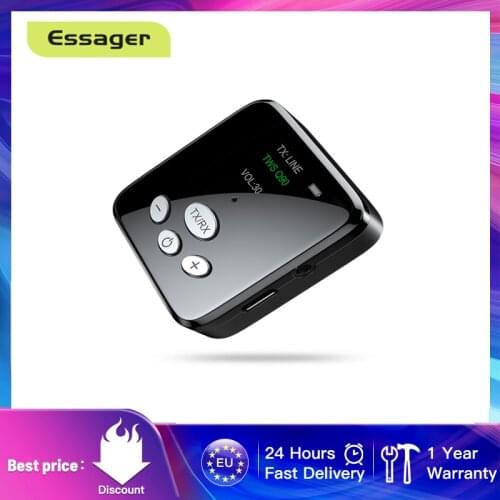 Essager Bluetooth Transmitter Receiver 3.5mm Jack Bluetooth 5.0 Aux Audio Wireless Adapter For PC TV Headphone Car Computer