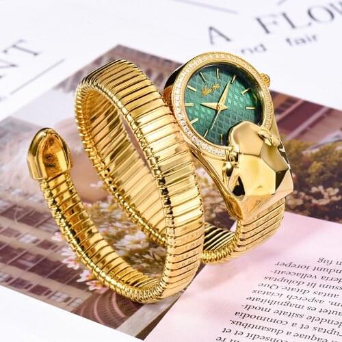 Luxury Unique Diamond Snake Watch for Womens Gold Green Silver Quartz Waterproof Party Bracelet Clock for Wife Gifts Relogio