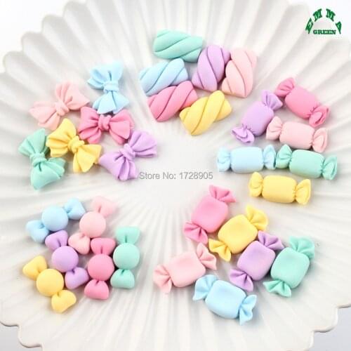 Kawaii Resin Flatback Cabochons Scrapbooking 20pcs Pastel Colorful Bow Candy Craft Home Christmas Decoration
