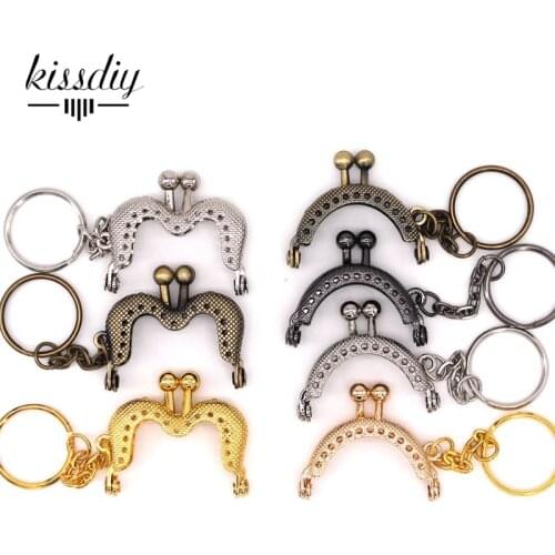 KISSDIY 25pcs 4CM mini Silver golden gun black Metal Purse Frame keyring kiss cluth clasp diy bag handle accessory wholesale
