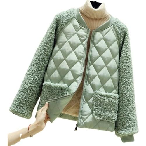 Short Cotton Jacket Women Autumn Winter Lambswool Splice Parka Plus Size Loose Warm Outerwear Female Cotton-padded Jackets