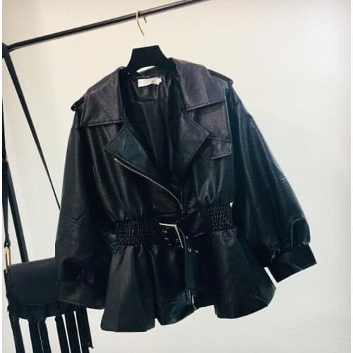 Spring Women Faux Leather Jacket Biker Autumn leather jacket White Coat Turndown Collar PU Motorcycle Jackets Loose Streetwear