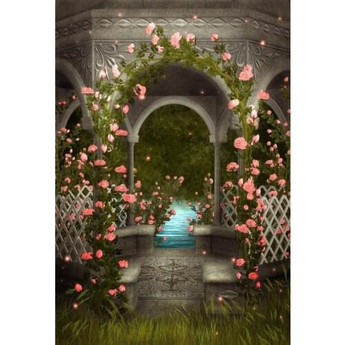 Laeacco Dreamy Arch Door Flower Grass Fence Way Photographic Backgrounds Customized Photography Backdrops For Photo Studio