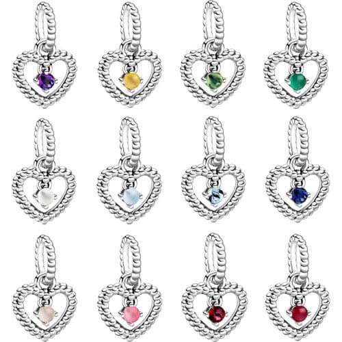 Lomeo 925 silver 12-month heart-shaped stone pendant DIY exquisite beaded birthday gift
