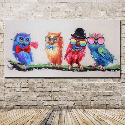 Mintura Hand Painted Dr. Birds Animal Oil Painting On Canvas Abstract Wall Art Pictures For Living Room Childrens Home Decor