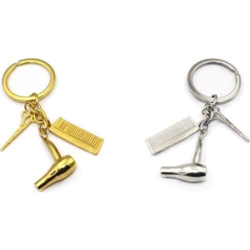 Creative Key Chain Hairdresser Gift Comb Scissors Hair Dryer Car Interior Accessories Jewelry Gift Keychain Women Fashion Trendy