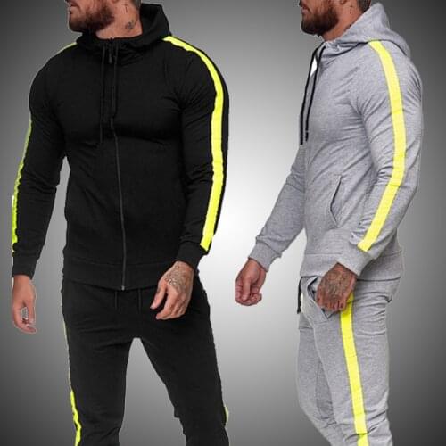 Fashion Men Striped Hoodie Sweatshirt Set 2021 Mens Casual Hoodie Pants Fitness Set Winter Male Joggers Zipper Hooded Tracksuit