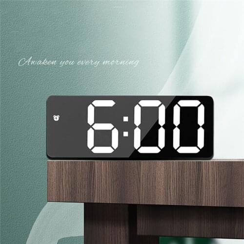 Tabletop Mirror LED Digital Alarm Clock Brightness Adjustable Snooze Display Time LED Clock Watch Bedroom Night Light Lamp