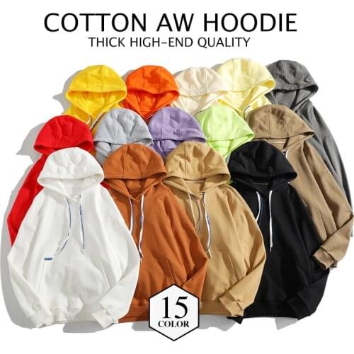 2021 Autumn Winter New Off White Hooded Hoodies Men Thick 360g Fabric Solid Basic Sweatshirts Quality Jogger Texture Pullovers