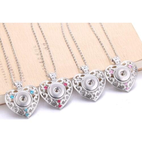 New Snaps Jewelry Crystal Flower Heart Pendant Snap Necklace Fit 18mm Snap Button Necklace Women Pendant Necklace With Chain