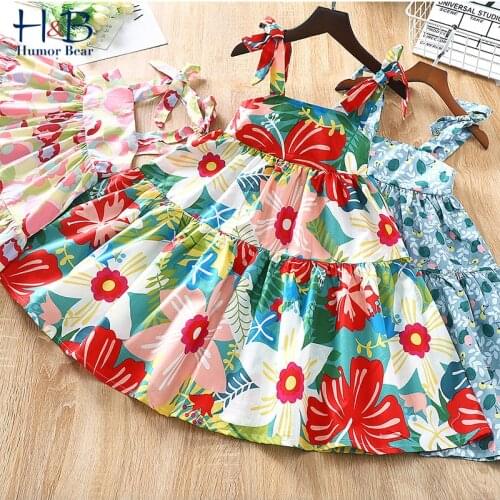 Humor Bear Girls Sling Dress Summer New Sleeveless Floarl Printed Sweet Princess Dress Toddler Kids Clothes