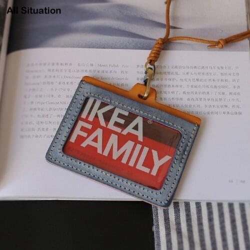 Luxury Identity Badge Holder For Work Genuine Leather ID Bus Card Set Retractable Lanyard Keychain Easy Pull Buckle Luggage Tag