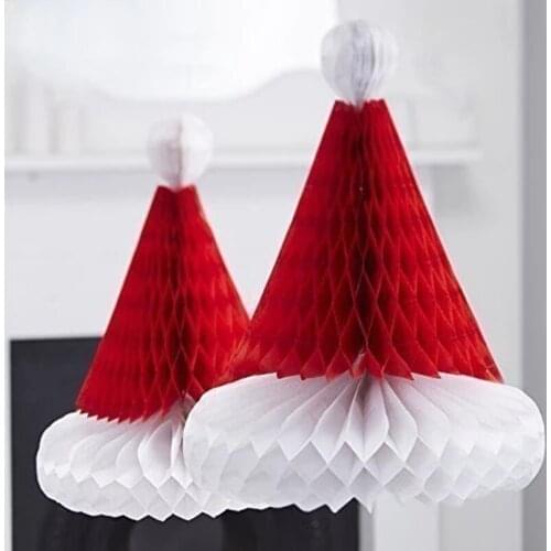 Christmas Hat Decorations Honeycomb Santa Claus Hats Hanging Christmas Ornament Cute Xmas Party Festival Decoration New