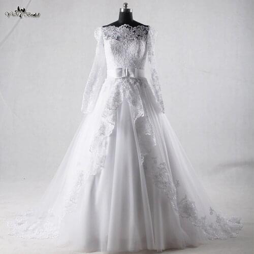 RSW933 Off The Shoulder Long Sleeves Lace Vintage Wedding Dress Casamento Trouwjurk