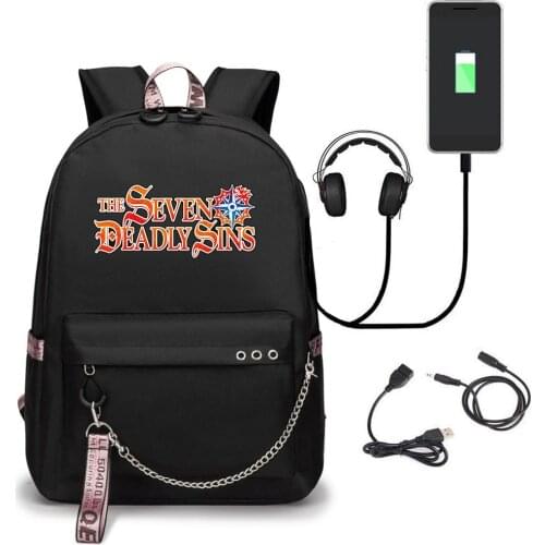 The Seven Deadly Sins Backpack USB Charge Bag Students Daily Travel Shoulder Backpack Beautiful Back to School Mochila