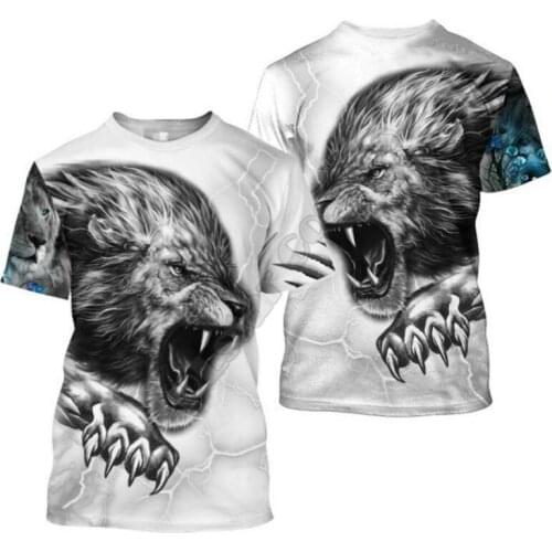 Lion pattern printing short-sleeved 3d printing T-shirt male digital printing men 2021 polyester material European and American