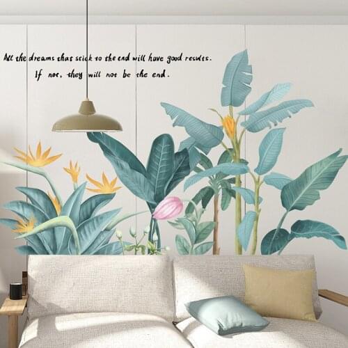 [shijuekongjian] Flowers Plants Wall Stickers DIY Tropical Grass Wall Decals for Living Room Nursery Kitchen Home Decoration