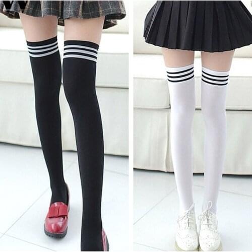Student Girls Striped Sailor Socks Women Fashion Japanese Style Casual Cotton Thigh High Over Knee Acrylic High Socks