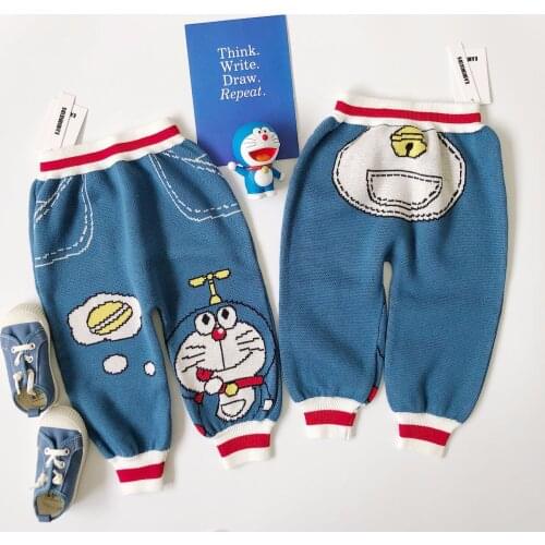Tonytaobaby Autumn Winter Dresses New Kids Boys Girls Cartoon Fake Pocket Woolen Pants Childrens Knitted Pants