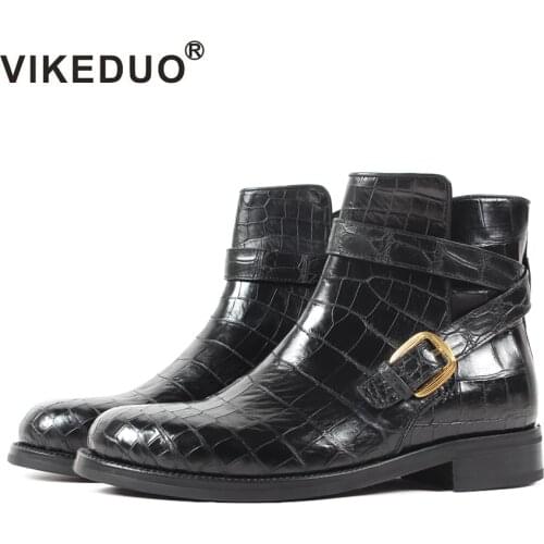 2020 Vikeduo Classics Crocodile Retro Mens Boots Custom Handmade Winter Fashion Luxury Office Genuine Leather Original Design