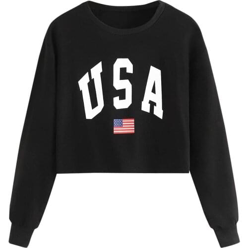 Kawaii Letter Printing Short Hoodie Top Student Girls Casual Soft Long Sleeve Sweatshirts Daily Wearing Pullover Crew Neck Hoody