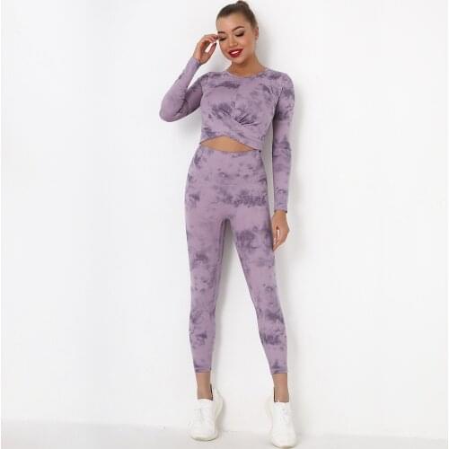 Tie-dyed Womens Sports Yoga Wear 2 Piece Nudity Sportswear Sports High Waist Leggings Running Sports Bra Set Women