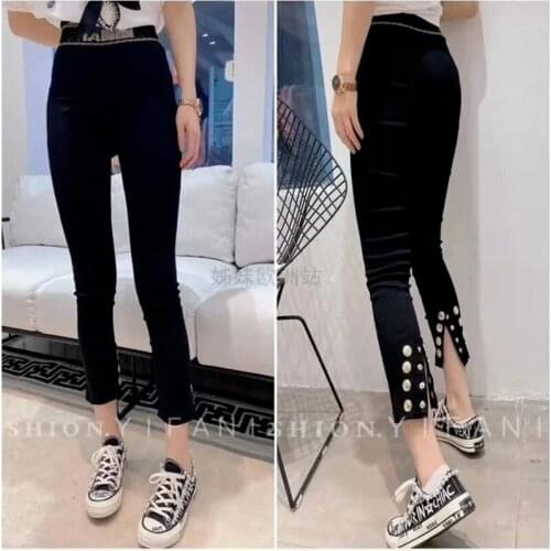 Womens 2021 Summer New Style Thin Split Stretch Leggings Womens Outer Wear Thin Nine-point Pants Mother Jeans