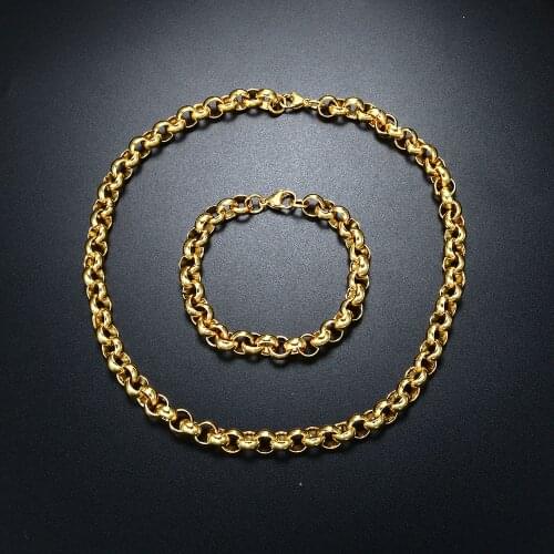 ZMFashion Personality Hollow Circle Bracelet Necklace Jewelry Sets For Women Men Punk Stainless Steel Choker Wrist Wedding Gifts