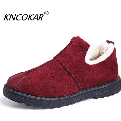 KNCOKAR Winter Fashion Faux Suede Casual Flat Cotton Shoes Winter Warm Warm Snow Boots Students Round Head Cotton Shoes x1032