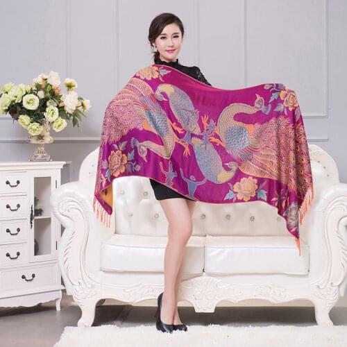 AMYO Winter Peacock Jacquard Shawl Scarf Tassel 190*70CM Women Wrap Imition Cashmere Pashmina Sjaal Dames