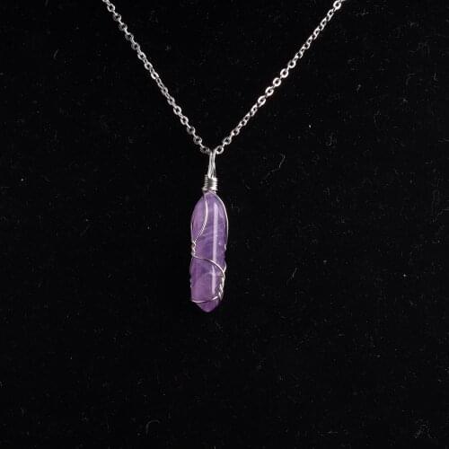 24PCS Winding Amethysts Necklace Pendant Natural Gem Stone Radiesthesia Healing Pendulum Suit For Fine Jewelry Making Women Gift