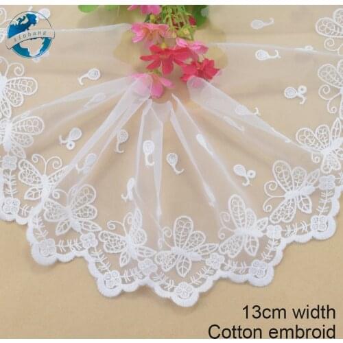 13cm Cotton Embroidery White Lace Ribbon Guipure Trim Fabric DIY Sewing Accessories Suppliers African French Lace Applique#4237