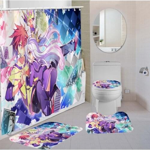 3/4 Pieces Anime Cartoon Shower Curtains Sets Colorful Pedestal Rug Cute Toilet Mat Bathroom 3D Printing Non-slip Decor Set