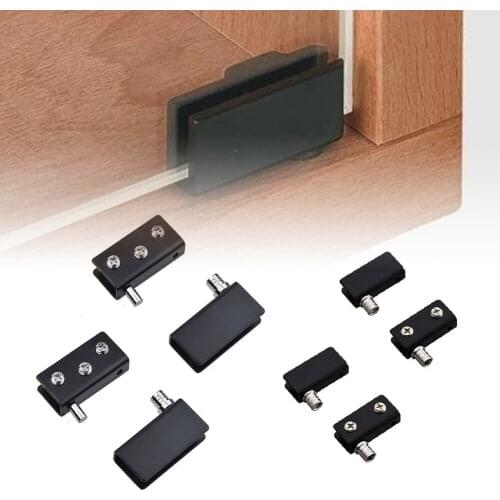 4PC Black Glass Door Hinges Stainless Steel Cabinet Pivot Hinge Clip No Drilling Furniture Hardware Accessories