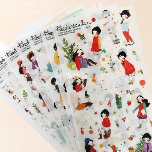 6 Sheets/set DIY Prerequisites Forestry Girl Diary Transparent PVC Decorative Stickers Photo Album Stickers