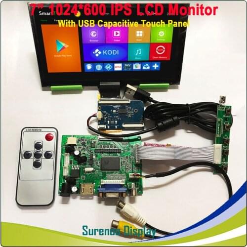 7" 1024*600 IPS LCD Module Monitor Display + HDMI/VGA/2AV Board + Capacitive Touch Panel w/ USB Controller for Windows & Android