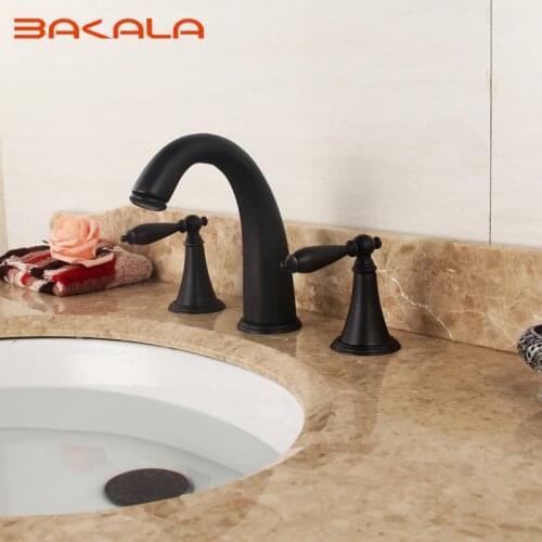 BAKALA Bath Shower Black /Golden/Antique Finished Faucet 3pcs Bathroom Torneira Taps Dual handle Basin Sink Rotatable Mixer