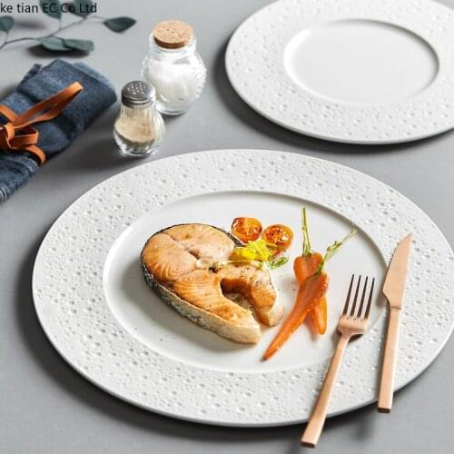 10.5-14.5inch pure white ceramic steak plate western food plate household pasta flat plate commercial restaurant hotel tableware