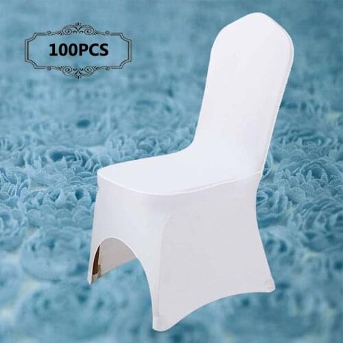 Free Shipping 100PCS/Pack Universal Spandex Lycra White Chair Covers for Weddings Banquet Hotel Decor in Event & Party Supply