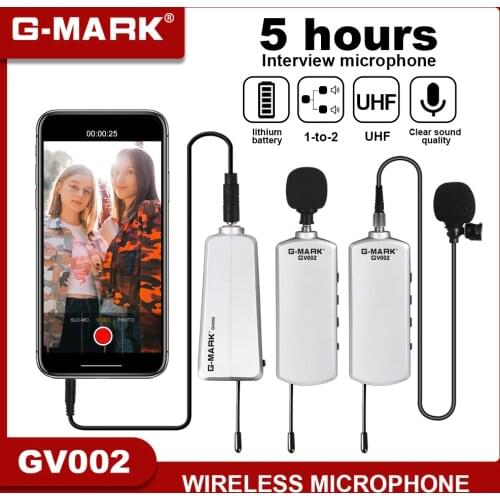 Camera Microphone Wireless G-MARK GV002 Lavalier Mic For Asmr DSLR Interview Live Recording Lithium Battery 50m Range