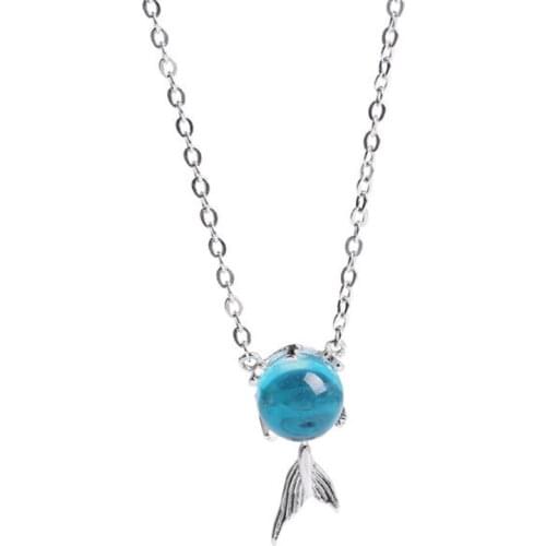 ZEMIOR Sterling Silver 925 Jewelry Cute Fish Pendant Necklaces For Women Trendy Ball Blue Crystal Necklace Charms Accessories