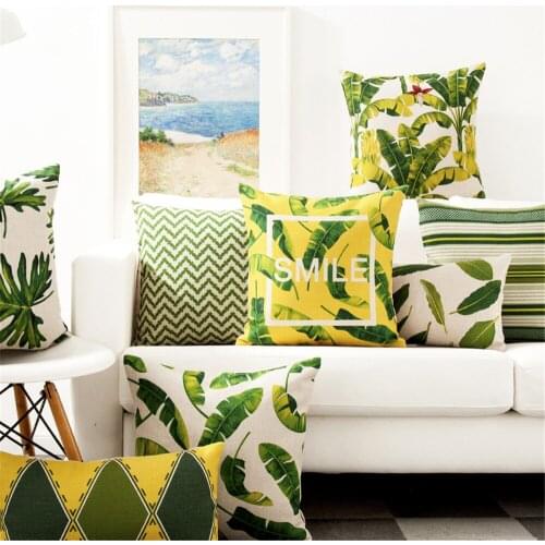 Decorative throw pillow case yellow green leaf leaves cushion cover for sofa chair funda cojines capa de almofadas 45x45cm
