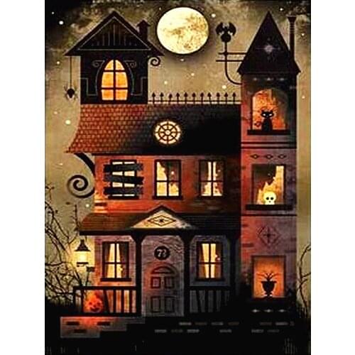 Halloween "haunted House" 5D DIY diamond color painting full diamond embroidery cross stitch Rhinestone hanging mural decoration