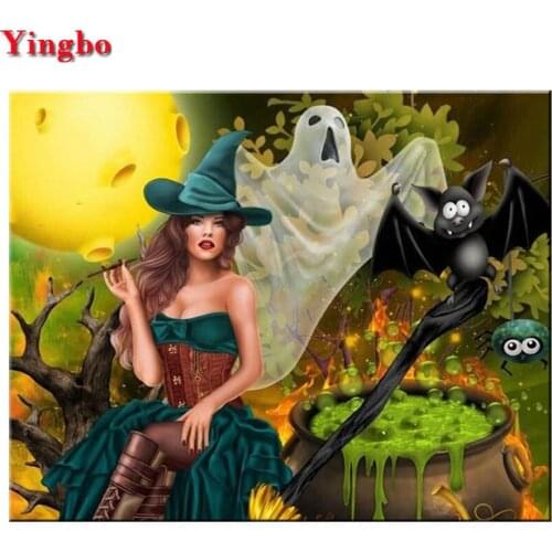 Full Square round Diamond Painting Witch bat diamond Picture of Rhinestones Diamond Embroidery full display Mosaic 5d icon art