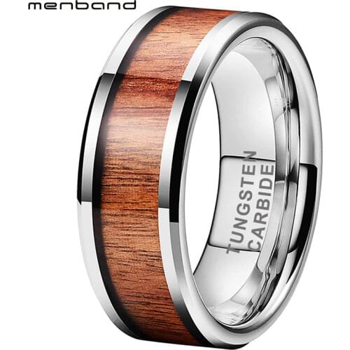 Men Women Wedding Band Tungsten Ring With Vietnam Acid Wood Inlay Beveled Edges Polished Shiny 6MM 8MM Comfort Fit