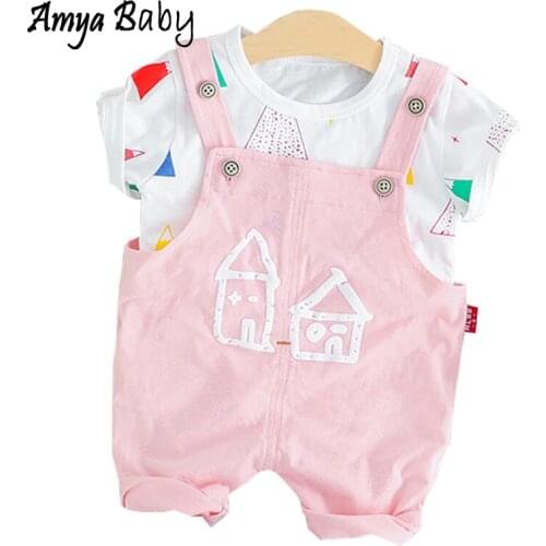 AmyaBaby Infant Girl Outfits Baby Girl Sets Shirt + Strap Pants 2pcs Girls Clothes Set Kids Clothing Birthday Baby Clothing Set