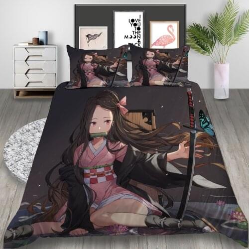 Demon Slayer 3D Print Bedding Sets Funny Anime Duvet Cover Set Luxury Kids Cover Pillowcase Cute Queen King Size Comforter Cover