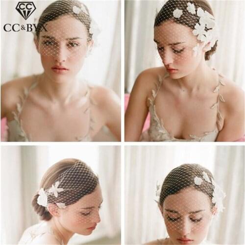 CC Bridal Short Veil With Comb Lace Yarn Flowers Wedding Hair Accessories For Women Engagement Party Romantic Jewelry Gift V003