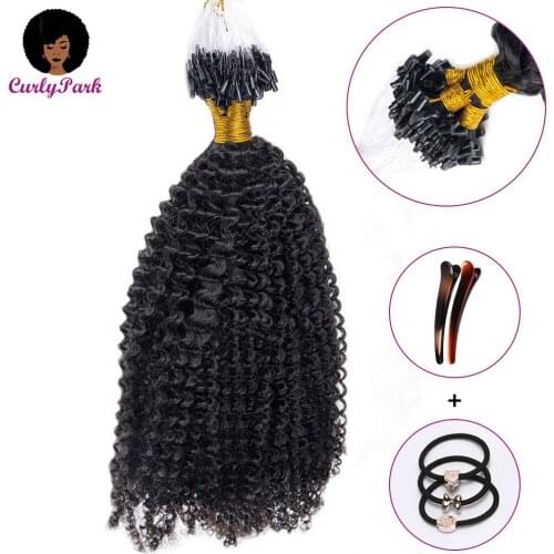 CURLYPARK Afro Kinky Curly Microlinks Hair Extensions Natural 3B/3C Hair Micro Links Hair Extensions for Black Women 100s/pack